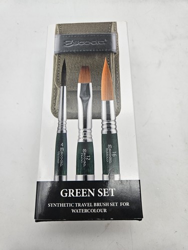 Escoda Artist Watercolor Travel Brush Set w/ Canvas Pouch 3 Short Handle Brushes