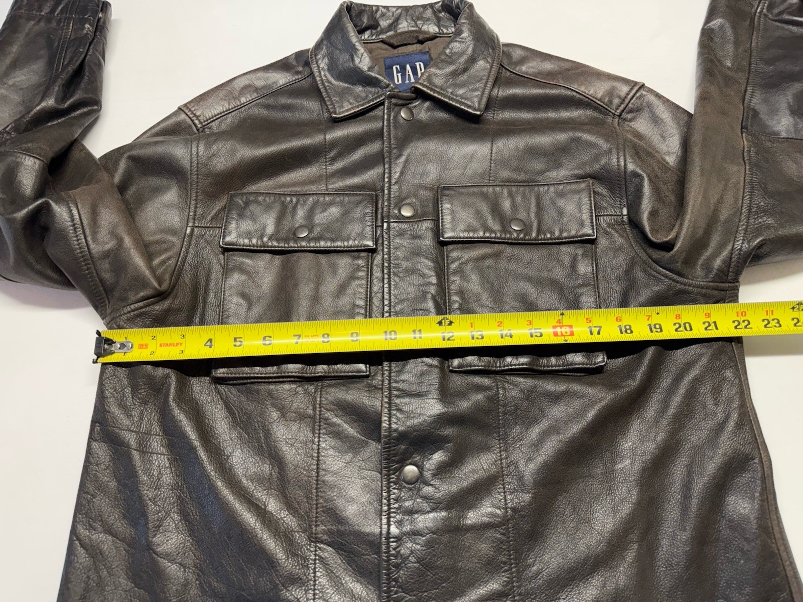 GAP Jacket Mens Medium Brown Leather Button Up Sh… - image 8