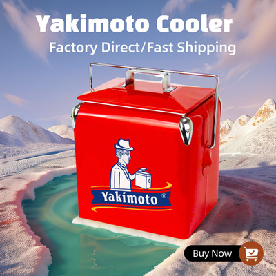 Yakimoto Vintage Fashion Red Cooler, 14Qt Metal Ice Chset for Fishing Camping