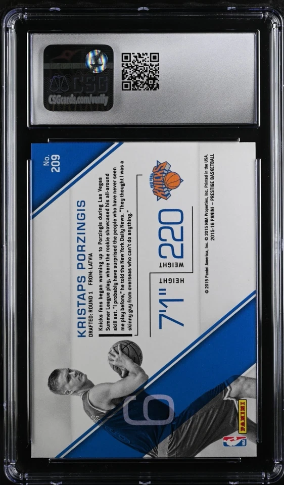 2015-16 PRESTIGE BASKETBALL KRISTAPS PORZINGIS KNICKS RC#209 CSG10 💎GEM MINT💎 - Image 2 of 2