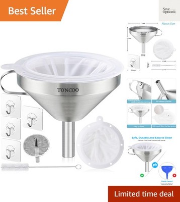 5 Inch Stainless Steel Funnel with Strainer and 200 Fine Mesh Filter, Food Gr...