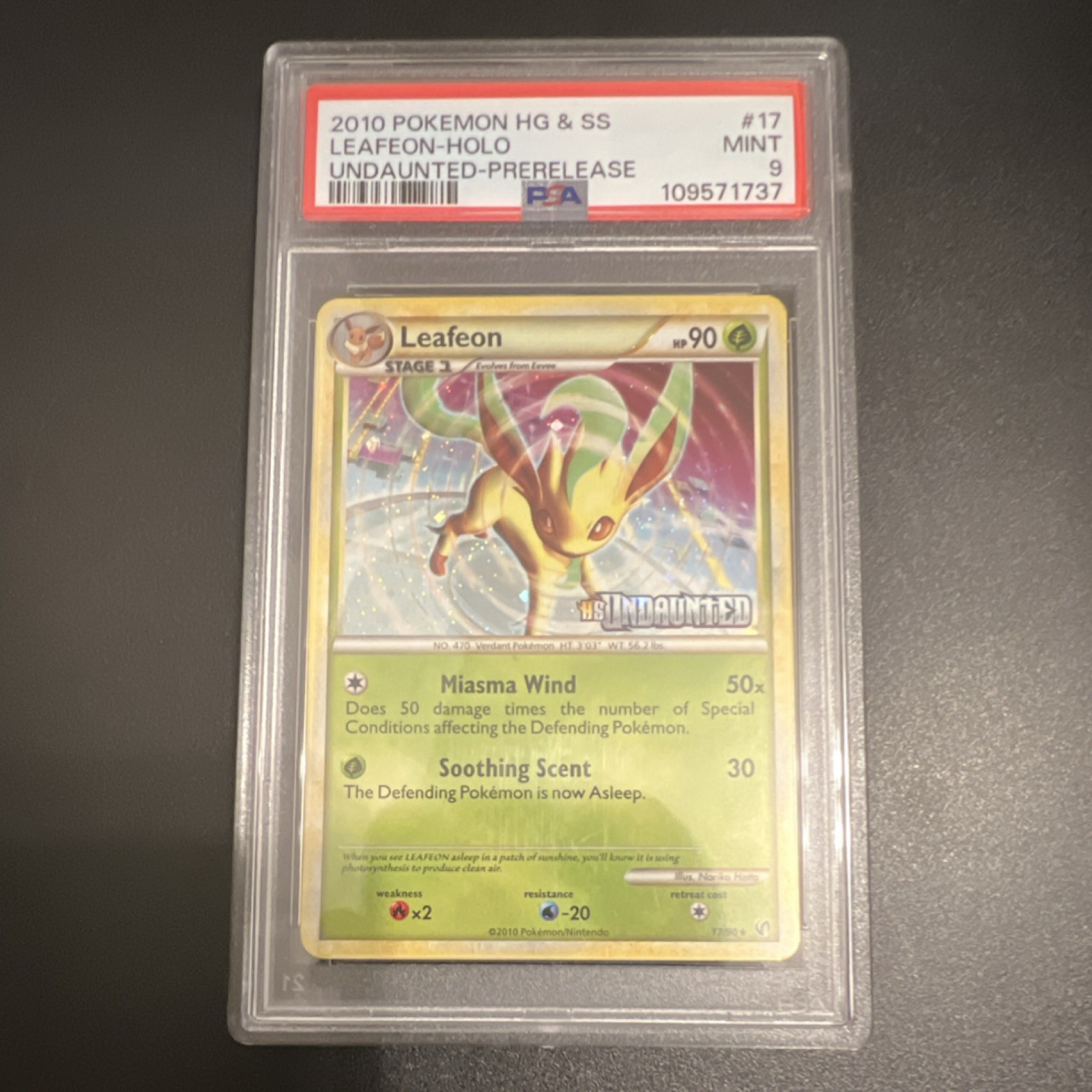 Pokémon Leafeon Undaunted Prerelease #17/90 Holo Promo PSA 9 2010 English