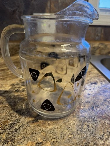 Vintage MCM Federal Glass Atomic Amoeba Boomerang Pitcher Black Gold