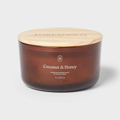 3-Wick Amber Glass Wooden Wick Coconut and Honey Jar Candle 20oz