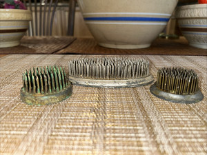 Antique Art Deco Metal Flower Frogs Floral Arrangement Spikes Lot of 3