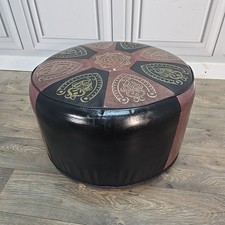 Vintage Sherborne Round Pouffe Foor Stool Ottoman Footstool Vinyl Leather Retro