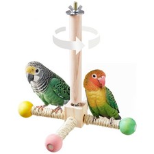 Bird Stand Perch Toy, Interactive Spinning Parakeet Toys, Wooden Exercise Whe...