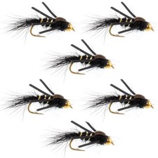 6 PCS Tungsten Bead Head Nymph Fly Fishing Rubber Legs Hares Ear Hook Size 16