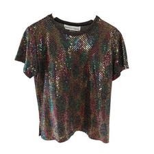 Vintage Women's Colorful Rainbow Sequin Top Disco Retro Sz Small Glam Cocktail