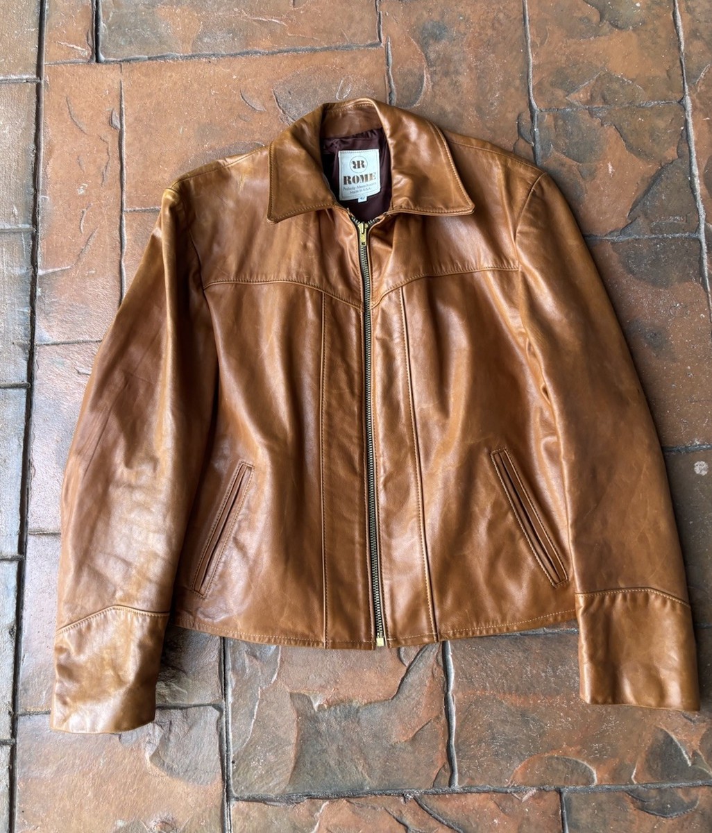 Vintage ROME Peabody Massachusetts Leather Zip Up Jacket 42 USA