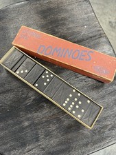 Vintage Halsam Double Six Dominoes Airplane Back Domino Set w Original Box