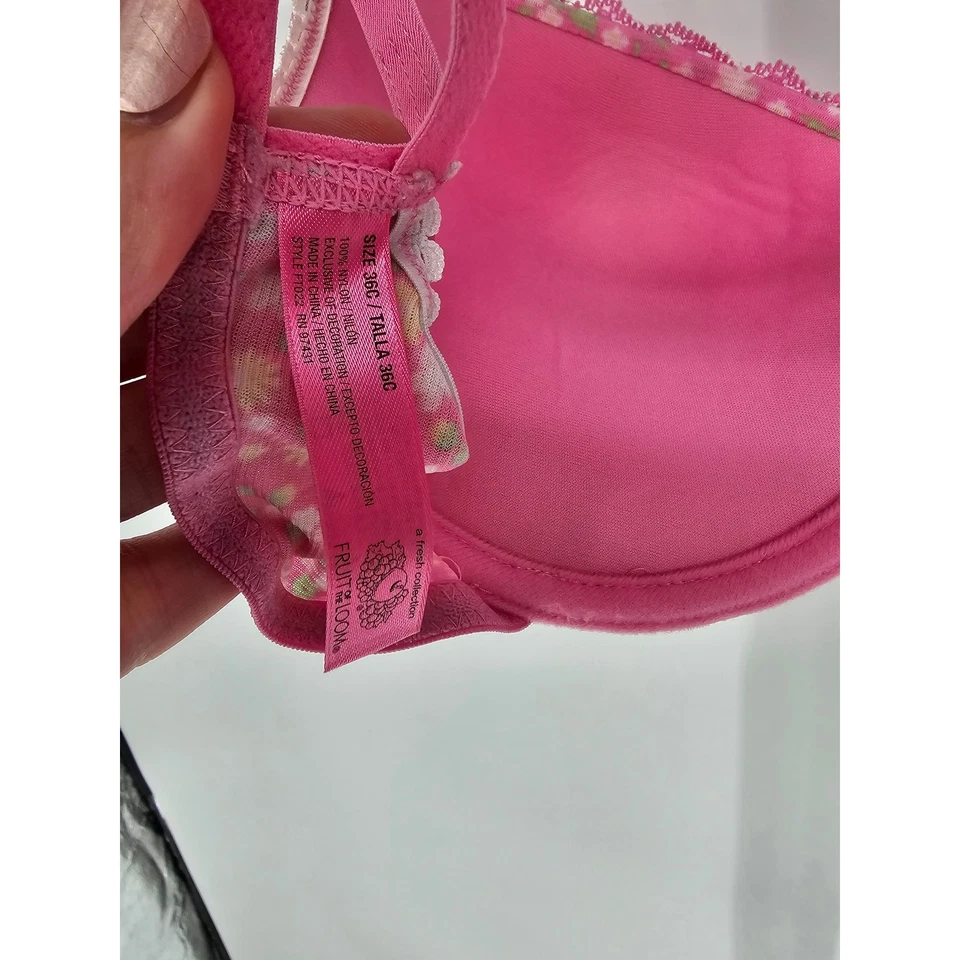 Sutiã Vintage Y2K Fruit of the Loom Feminino Tamanho 36C Camiseta Rosa Claro Floral - Imagem 4 de 4