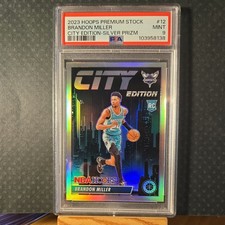 Brandon Miller 2023-24 NBA Hoops Premium Stock Silver Prizm City Edition PSA 9
