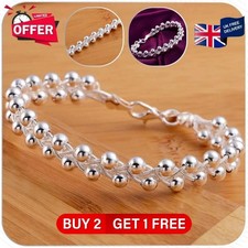 Braided Beads Grape Ball Chain Bracelet 925 Sterling Silver Women’s Charm Bangle