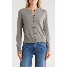 Vince Womens Gray Wool Cashmere Blend Crewneck Button Front Cardigan Sweater L