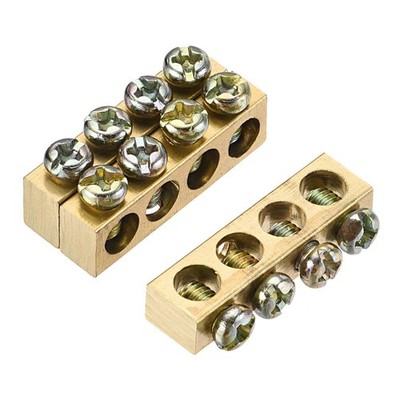Terminal Ground Bar Brass 4 Positions for Electrical Distribution 3 Pcs #am
