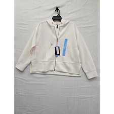 DKNY Ottoman Full Zip Hoodie Sand Cream Ribbed Jacket DPMJ9667 Womens Large NWT