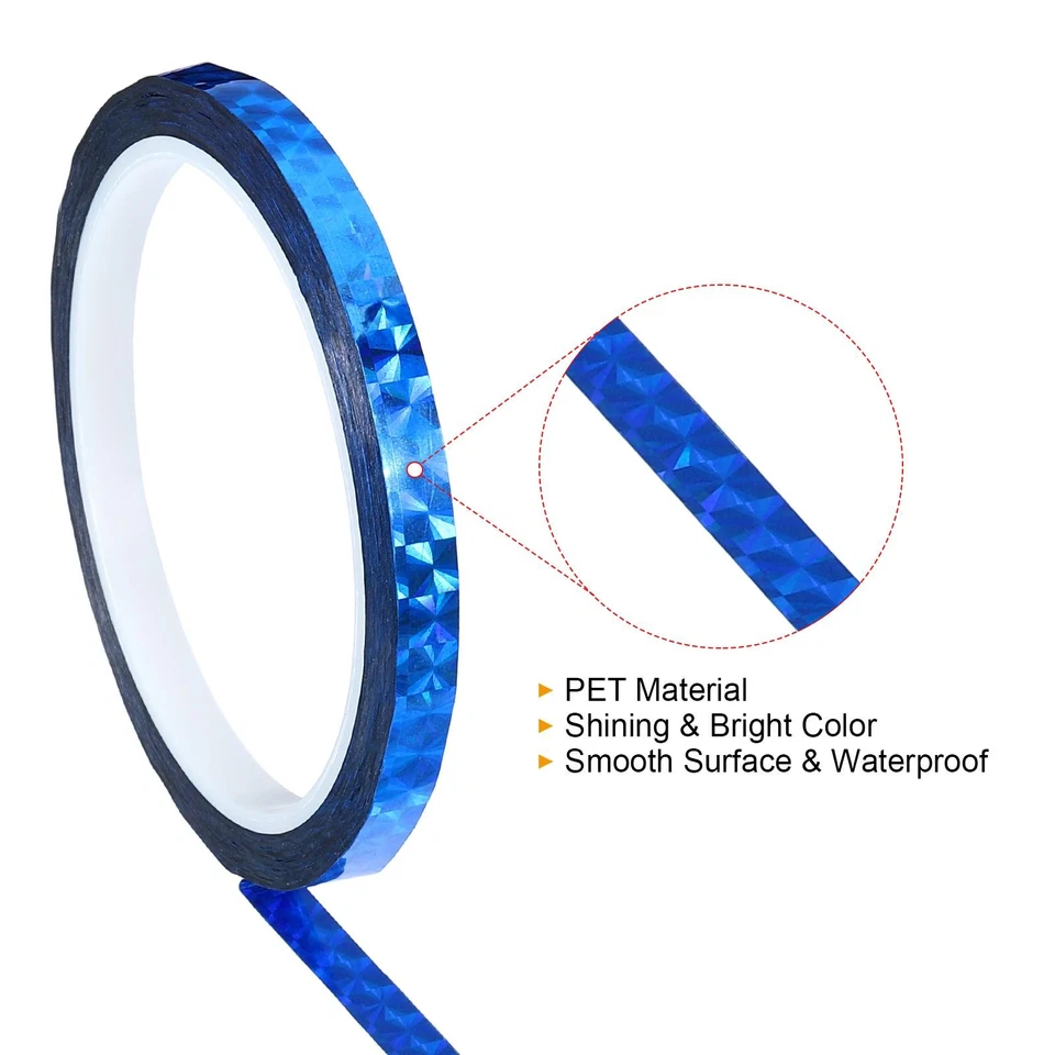 Fita prisma 8mmx50m, adesivo holográfico reflexivo decoração envoltório para artesanato, azul - Imagem 3 de 4