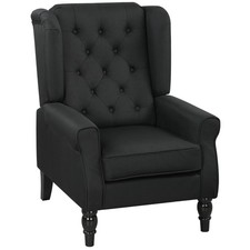 Image of HOMCOM Accent Chair Wingback Armchair Retro Tufted Club Wood Fabric, Black