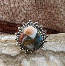 Spiny Oyster Turquoise Ring 925 Navajo Southwestern Bohemian Size 6.5