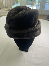 Vintage Brown Faux Fur Pillbox Hat Large Size Union Made USA