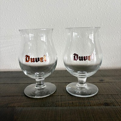 Duvel Moortgat Tulip Beer Glass Set of 2 Goblet Glasses Gold Logo Belgium