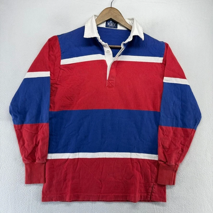 Camisa Woolrich De Colección Para Hombre Mediana Roja Blanca Azul Colorblock Gruesa Preppy Años 90 Foto 2 de 4