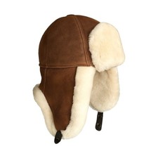 Handmade Real Shearling Leather Trapper Hat   Warm Winter Trapper Hat for men