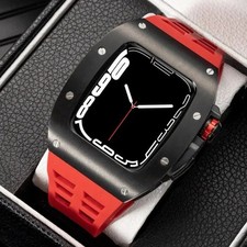 Smart Watch Black Metal Case Red Silicone Band Digital Display