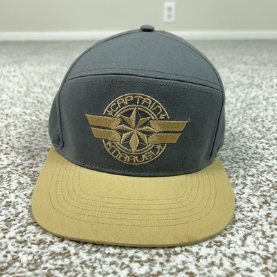 Marvel Captain Marvel Hat Cap Snap Back Mens One Size Gray Flat Bill Gold Emblem