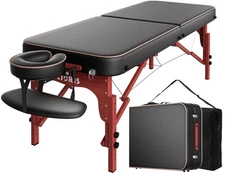 84" Professional Massage Table Portable Reinforced Wooden Leg Black-brown Edge