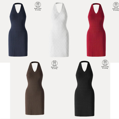 Oglmove Soft Stretch Cotton Halter Neck Polka Dot Mini Bra Dress Limited Edition