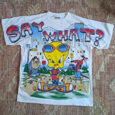 1997 Vintage Tweety Bird "Say What" AOP Tshirt Size Large