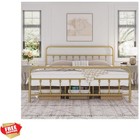 Antique Gold King Size Metal Bed Frame - No Box Spring Needed, Squeak Resistant