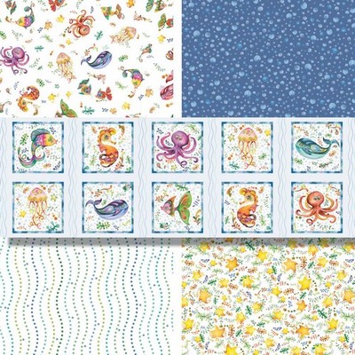 HAPPY OCEAN LIFE BAUMWOLLSTOFFSORTIMENT von P&B Textiles * Quilten * Panel * Cra...