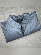 Chico's Additions Metallic Silver Linen-Cotton Light Jacket Chico  s 2 Standard L