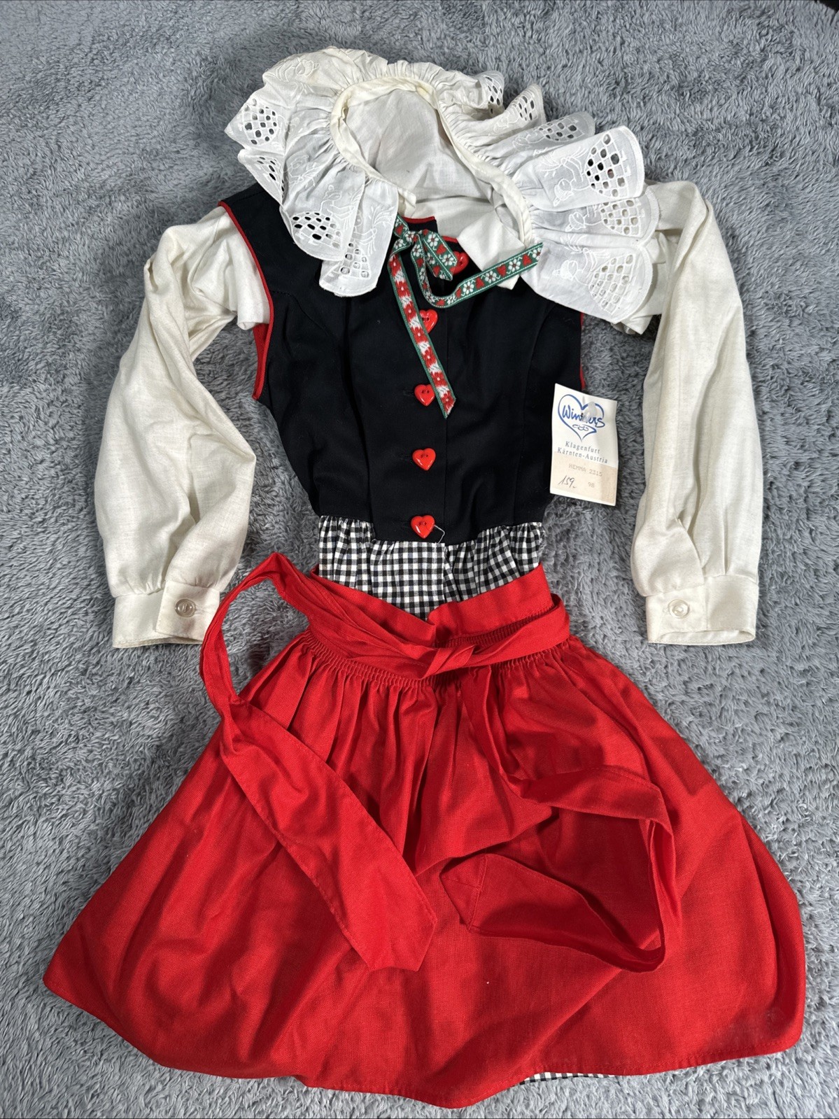 Vintage Handmade Smocked Dress White Farm Scene Girls Kids Dress SZ 3T Lace