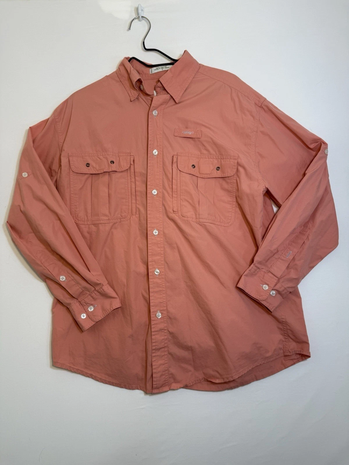 Orvis Peach/ Orange Cotton Long Sleeve Button Down Shirt Outdoor Fishing Men’s L