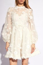 Zimmermann Matchmaker Appliqué Lift Off Silk Mini Dress Ivory AU0 XS