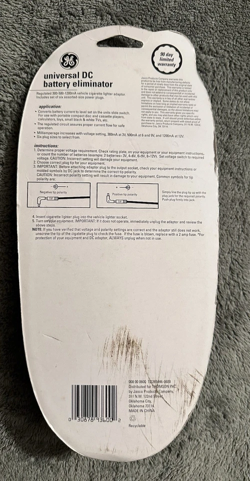 GE AV93600 Universal DC Eliminador de Batería 3 6 9 12 Voltios Foto 2 de 4