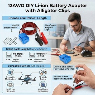 High Current 12Awg Battery Powering Clip Adapter For Multiple Applications