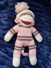 DAN DEE Dandee Pink Brown Striped Sweater SOCK MONKEY 10" Plush Stuffed Animal