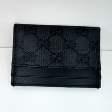 Gucci GG Supreme GG Pattern Card Holder Pocket Style Black/Grey Leather Canvas