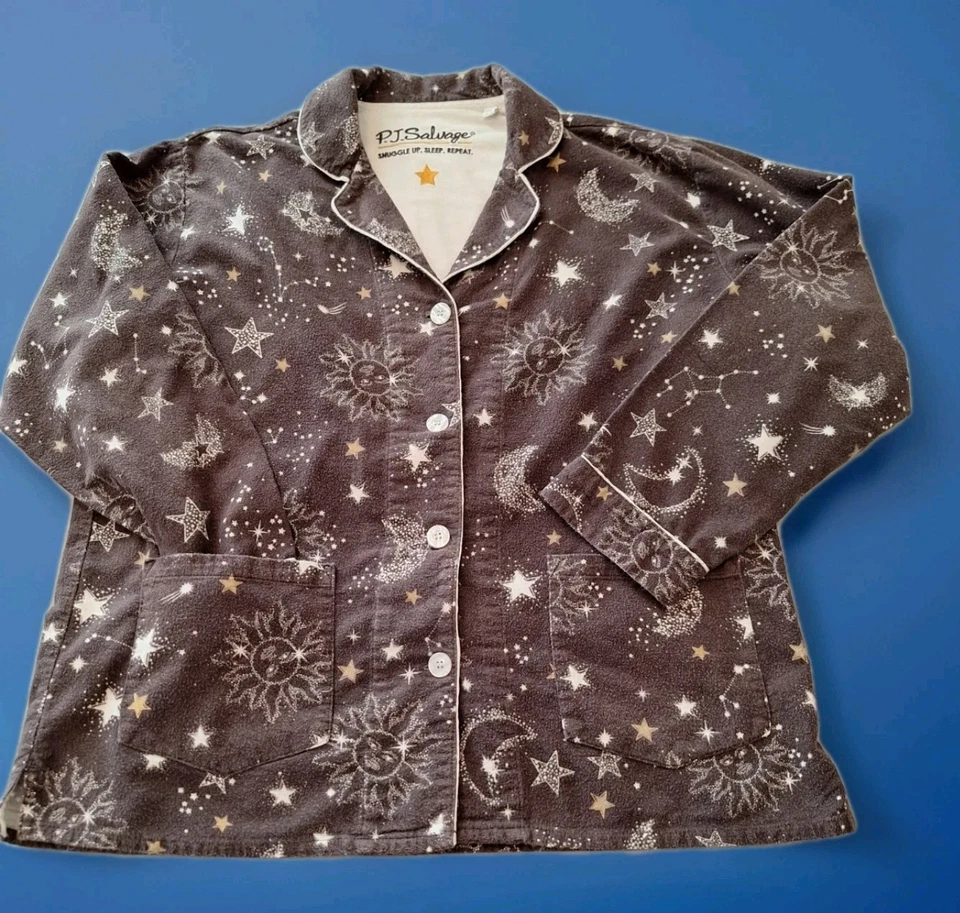 Pijama P J Salvage Cosmic Heart negro 100 % algodón franela para mujer talla mediana/grande  Foto 3 de 4