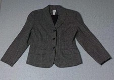 Ann Taylor Wool Blend Tweed Blazer Jacket Womens Size 10 Grey Gray Button Up...