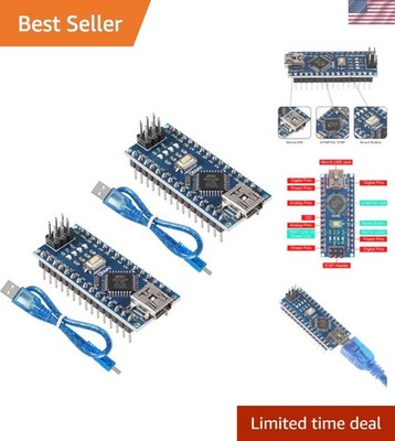 2PCS Nano V3.0 ATMEGA328P Microcontroller with USB Cables - Arduino Compatible