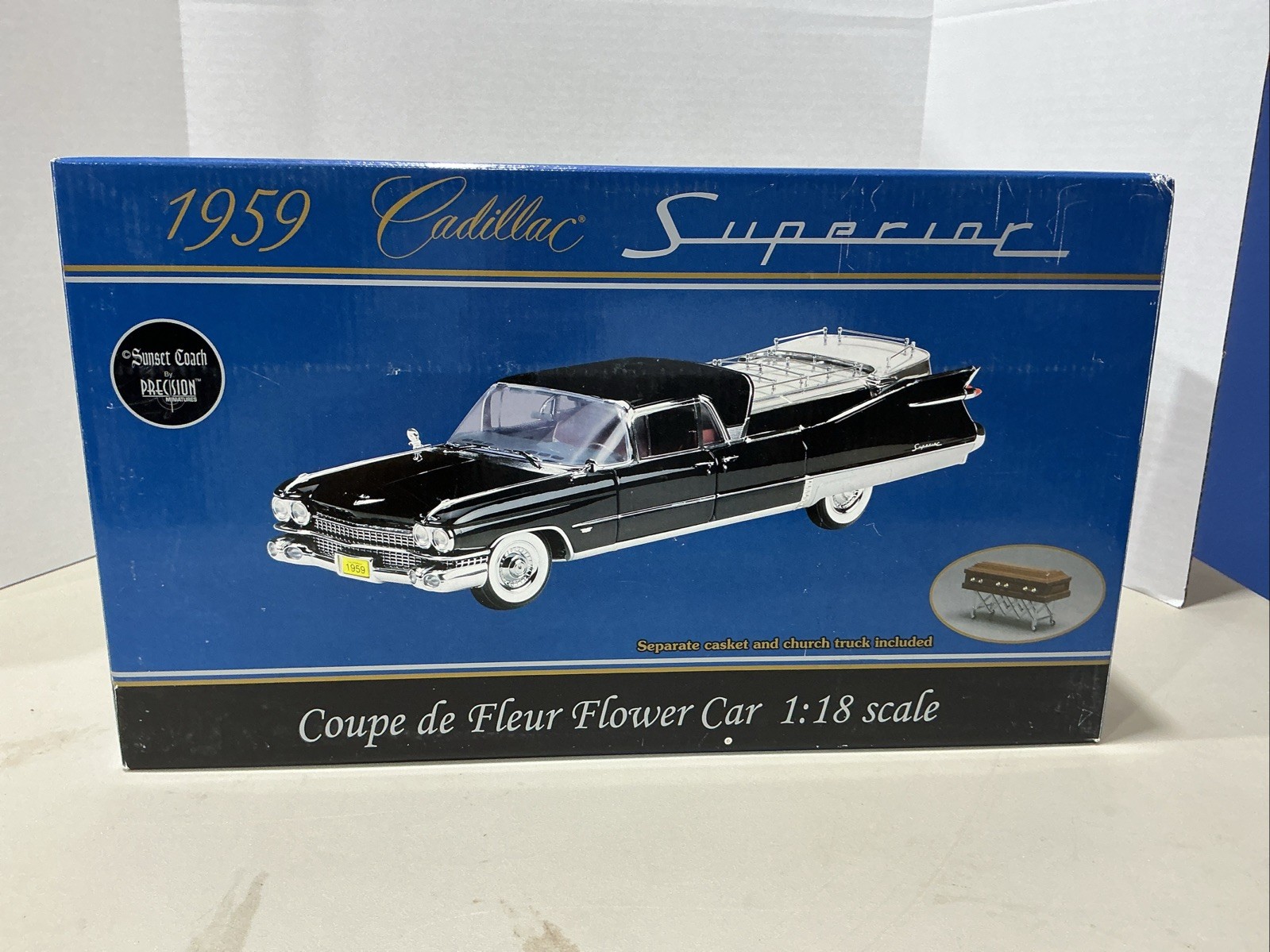 SUNSET COACH 1959 Cadillac Hearse 1:18 – Crown Royale Limo Style, Black PMSC-02B