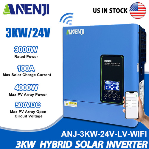 3KW 24V Solar Inverter Hybrid Off Grid 110V/120V MPPT 100A Charger Controller US