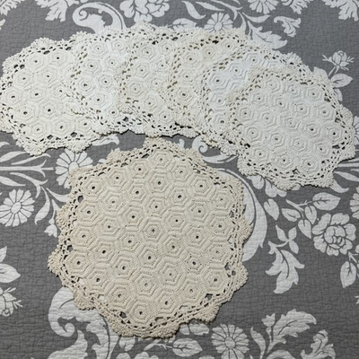 #ad #ad Crafting Lot 7 VTG Hand Crocheted Hot Pads Doily Cream 6 Are 8” One Is 12” $8.99