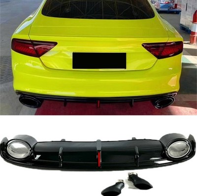 For Audi A7 Sline 2011-2014 Black Rear Bumper Diffuser Lip&Tail throat